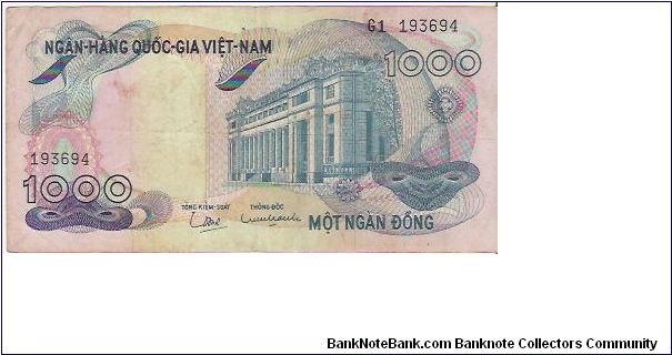 SOUTH VIETNAM

1000 DONG

G1  193694

P # 29 A Banknote