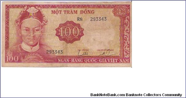 SOUTH VIETNAM

100 DONG

R8  293343

P # 19 B Banknote