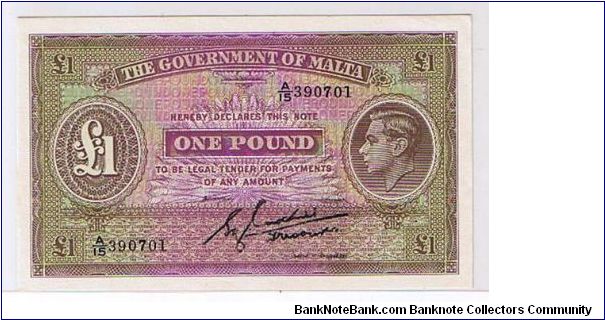 MALTA-KGVI-
 1 POUND UNIFACE Banknote