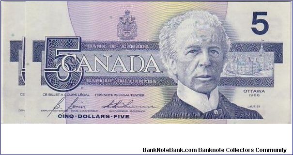 BANK OF CANADA-
$5 BIRD SERIES-
*** REPLACEMENT NOTES
PREFIX ANX Banknote