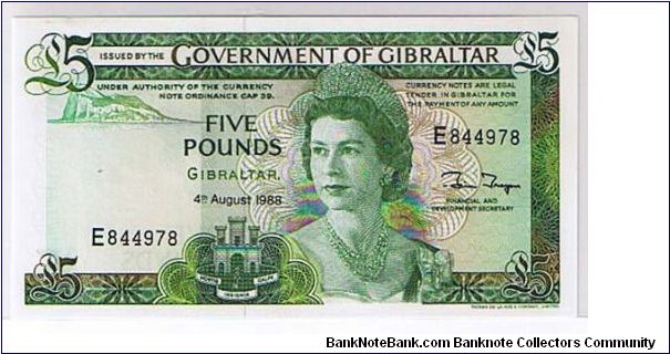 GOVERNMENT OF GIBRALTAR-
 5 POUNDS Banknote
