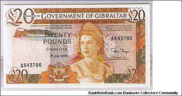 GOVERNMENT OF GIBRALTAR-
 20 POUNDS Banknote
