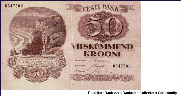 ESTONIA (1st REPUBLIC)~50 Krooni 1929 Banknote