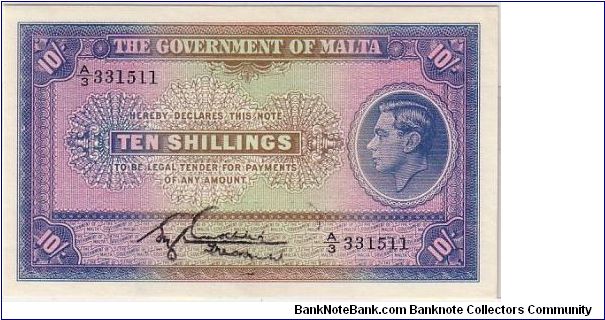 THE GOVERNMENT OF MALTA-  10/- Banknote
