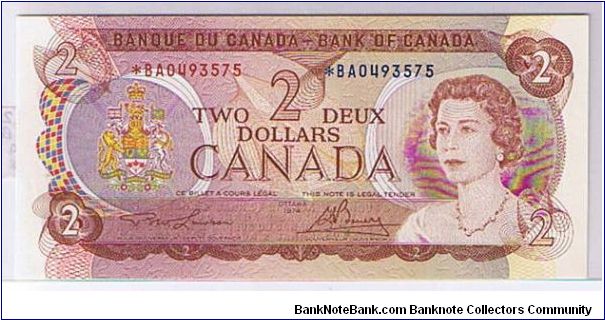 BANK OF CANADA-
$2 ** NOTE Banknote
