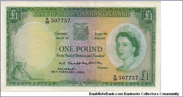 BANK OF RHODESA AND NYASALAND
 ONE POUND Banknote