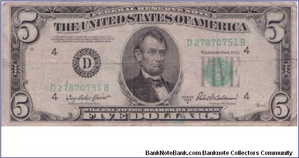 1950 B $5 CLEVELAND FRN Banknote