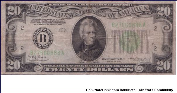 1934 $20 NEW YORK FRN Banknote