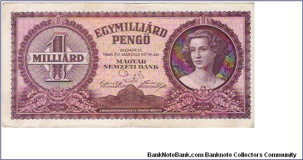 Banknote from Hungary year 1946