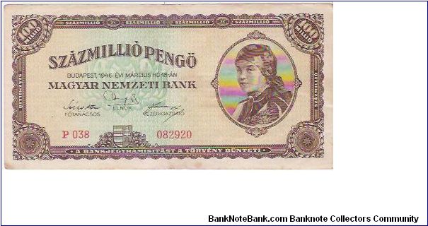 100,000,000 PENGO

29.4.1946

P  038   082920

P # 124 Banknote