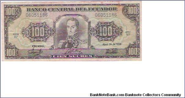 100 SUCRES

06051186

P # 123 Banknote