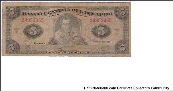5 SUCRES

23953355

SERIE HY

20.4.1983

P # 108 B Banknote