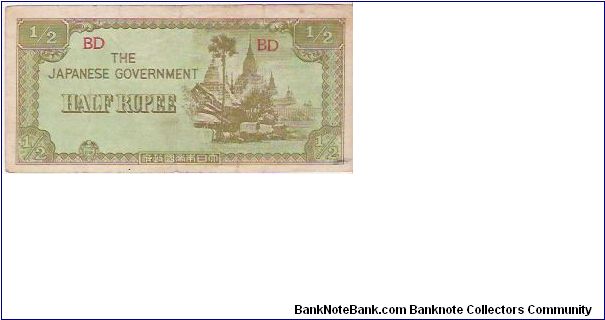 1/2 RUPEE

BLOCK LETTERS BD

BURMA

P # 13 B Banknote