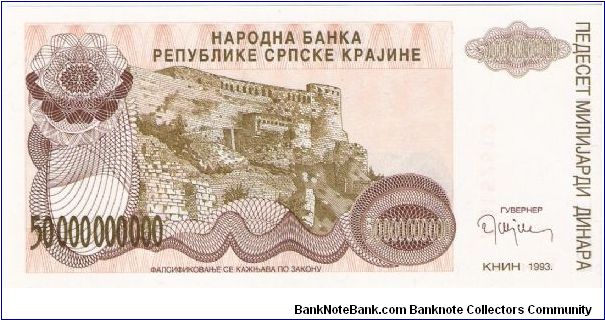 Republic of Serbian Krajina; 50 billion dinars; 1993

Part of the Billionaire Collection! Banknote