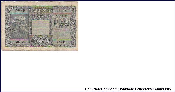 10 LIRE

23.11.1945

146104   0745

P # 32 A Banknote