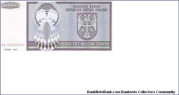 5,000,000 DINARA

AA 0223497

P # R11 A Banknote