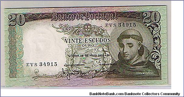 BANK OF PORTUGAL-
20 ESCUDOS Banknote