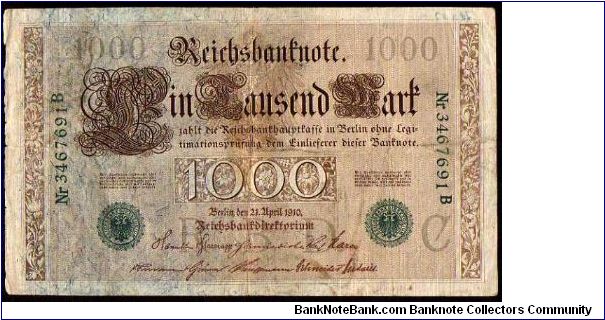 1000 Mark
Pk 45b
-----------------
21-04-1910
-----------------
Reprint 1918-1922
----------------- Banknote