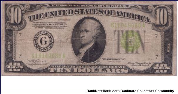 1934 $10 CHICAGO FRN 

**LIME GREEN SEAL** Banknote