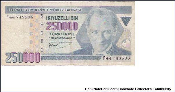 250,000 LIRA

F 44749506

P # 207 Banknote