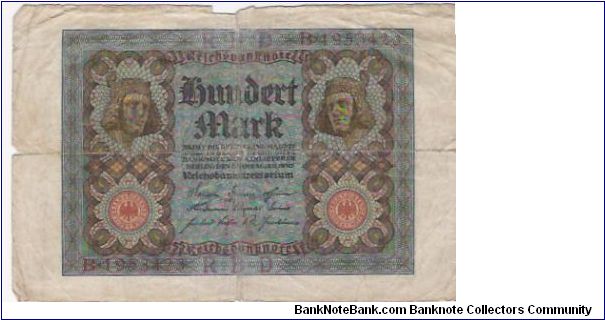 100 MARK

B-1953423

1.11.1920

P # 69 A Banknote