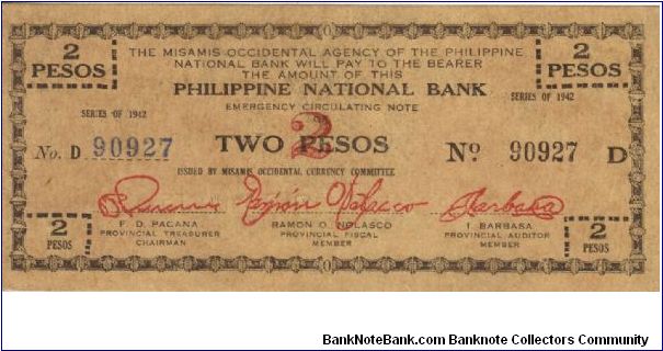 S-577 Misamis Occidental 2 Pesos note, RARE in this condition. Banknote