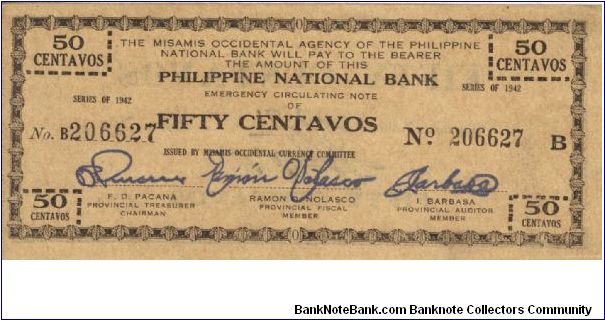 S-576b Misamis Occidental 50 Centavos note, RARE in this condition. Banknote