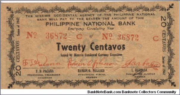 S-574 Misamis Occidental 20 Centavos note, RARE in this condition. Banknote