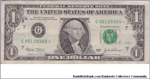 2003 $1 CHICAGO FRN 

**STAR** NOTE Banknote