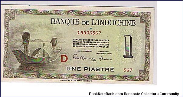 FRENCH INDO-CHINA 1 PIASTRE Banknote