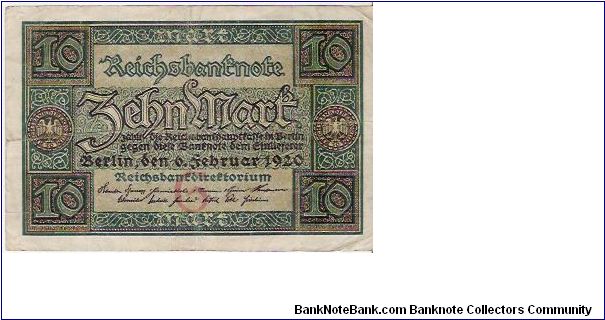 10 MARK

V-4669532

6.2.1920

P # 67 A Banknote
