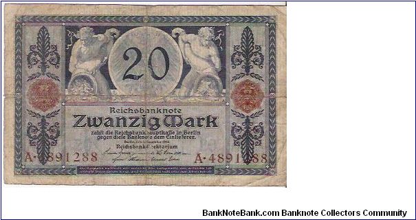 20 MARK

A-4891288

4.11.1918

P # 63 Banknote