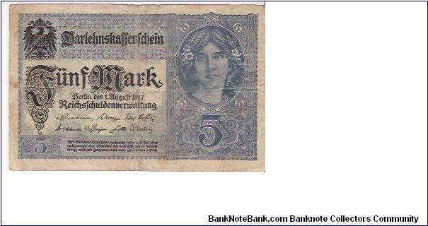 5 MARK

N-17335304

1.8.1917

P # 56 Banknote