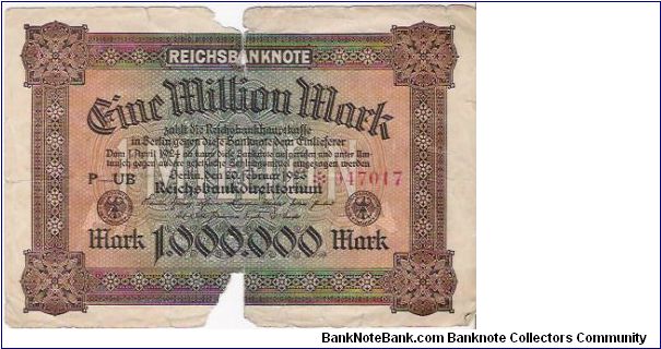 1,000,000 MARK

P-UB   *047017

20.2.1923

P # 86 A Banknote
