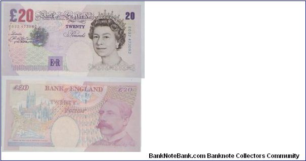 20 Pounds. Andrew Bailey signature. Sir Edward Elgar. Banknote