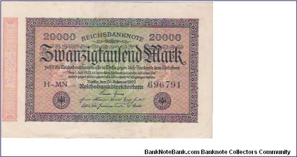 20,000 MARK

H-MN   696791

P # 85 D Banknote