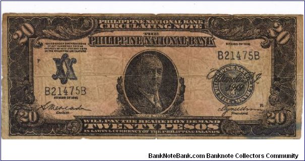 PI-55x1 RARE Unlisted Philippine National Bank 20 Pesos counterfeit note. Banknote