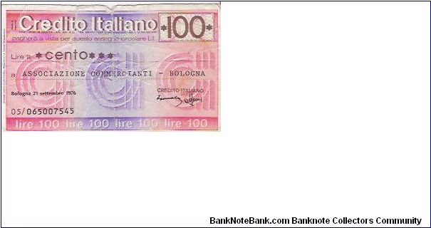 CREDIT NOTE

100 LIRE

05/065007545

21.09.1976 Banknote