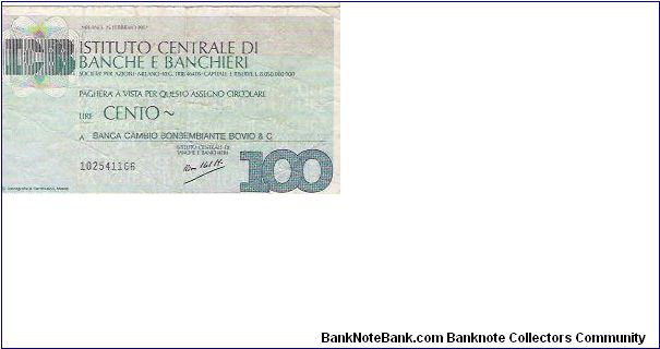 CREDIT NOTE

100 LIRE

102541166

25.02.1977 Banknote