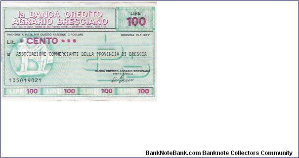 CREDIT NOTES

100 LIRE

105019021

15.6.1977 Banknote