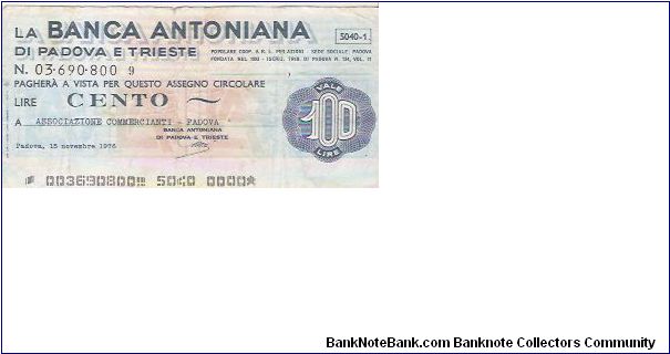 CREDIT NOTE

100 LIRE

No.03-690-800-9

15.11.1976 Banknote