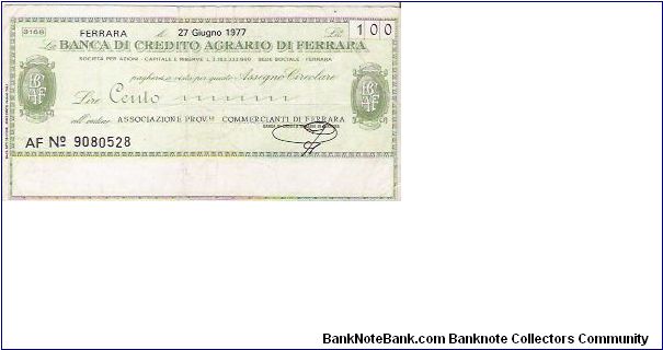 CREDIT NOTE

100 LIRE


AF No.9080528

27 Giugno 1977 Banknote