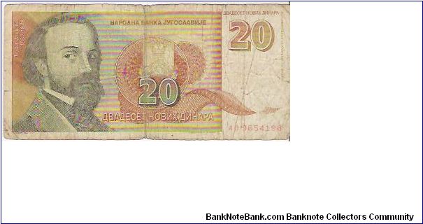 20 NOVIH DINARA

AO 9654198

3.3.1994

P # 150 Banknote