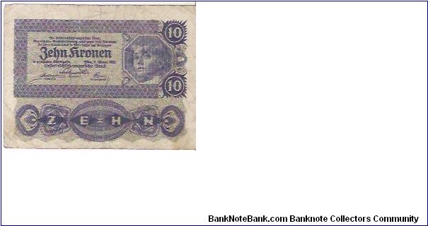 10 KRONEN

1027  386028

2.1.1922

P # 75 Banknote