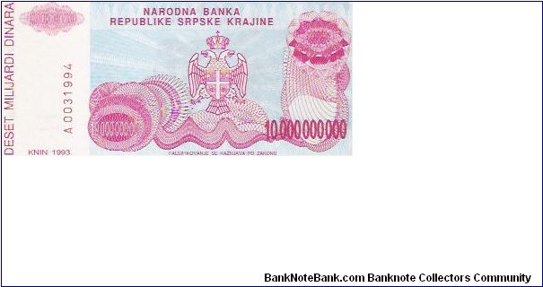 10 MILLIARD DINARA

A 0031994

P # R 28 A Banknote