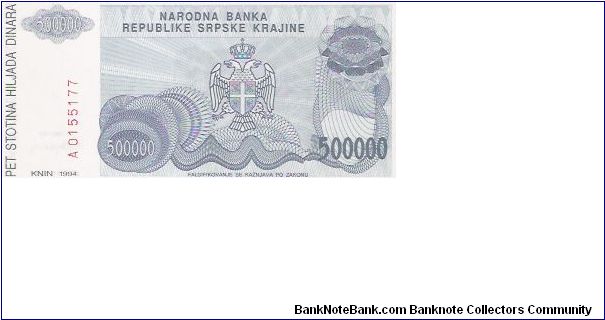 500,000 DINARA

A 0155177

P # R 23 A Banknote