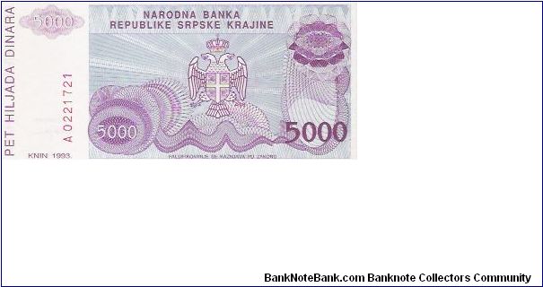 5000 DINARA

A 0221721

P # R 20 A Banknote