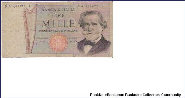 1000 lire 

NA 161472 L

25.3.1969

P # 101 A Banknote