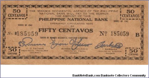 S-576b Misamis Occidental 50 centavos note, rare in this condition, even rarer in series, 3 - 3. Banknote