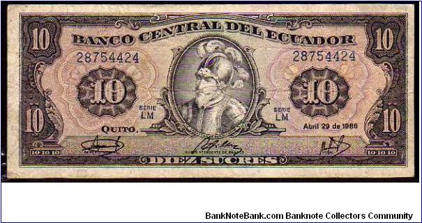 10 Sucres__
Pk 121
__
29-04-1986__

- Series L/M -
 Banknote